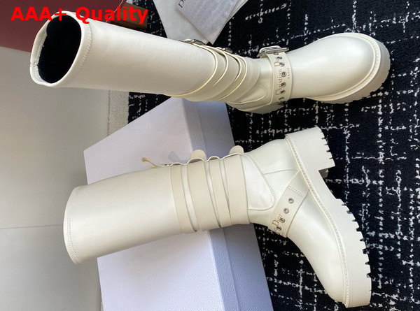 Dior D Fight Boot in White Calfskin and Leather Effect Stretch Material Replica