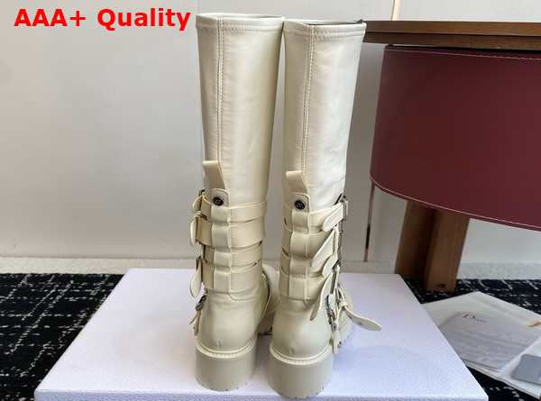 Dior D Fight Boot in White Calfskin and Leather Effect Stretch Material Replica