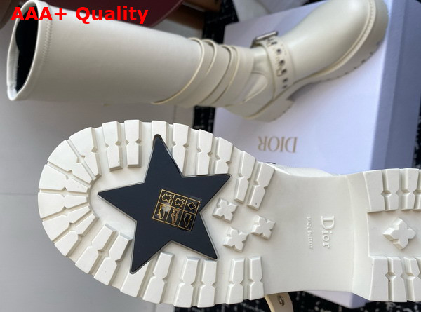 Dior D Fight Boot in White Calfskin and Leather Effect Stretch Material Replica