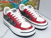 Dior D Freeway Sneaker Red Calfskin and Blue Dior Oblique Jacquard Canvas Replica