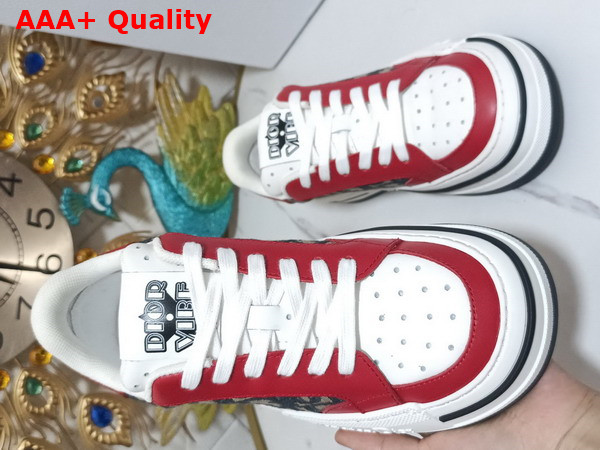 Dior D Freeway Sneaker Red Calfskin and Blue Dior Oblique Jacquard Canvas Replica