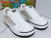 Dior D Freeway Sneaker White Calfskin and Beige Dior Oblique Jacquard Canvas Replica