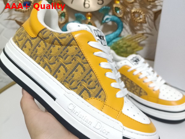 Dior D Freeway Sneaker Yellow Calfskin and Dior Oblique Jacquard Canvas Replica