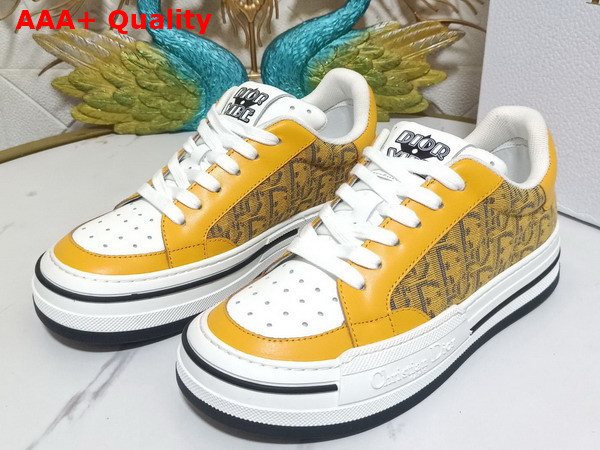 Dior D Freeway Sneaker Yellow Calfskin and Dior Oblique Jacquard Canvas Replica