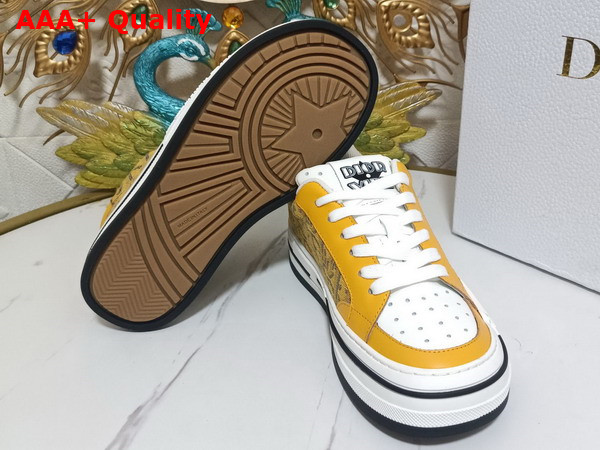 Dior D Freeway Sneaker Yellow Calfskin and Dior Oblique Jacquard Canvas Replica