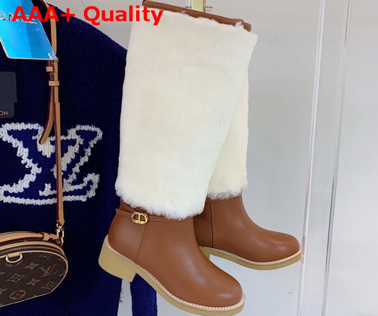 Dior D Furious Boot Dark Tan Calfskin and Shearling Replica