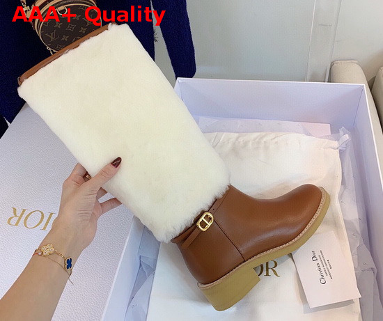 Dior D Furious Boot Dark Tan Calfskin and Shearling Replica