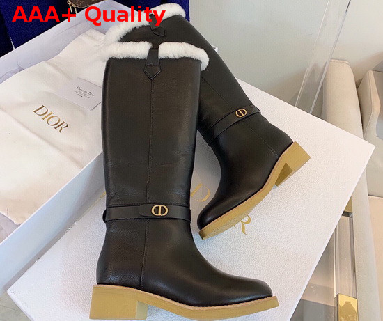 Dior D Furious Boot in Black Calfskin and Shearling Replica