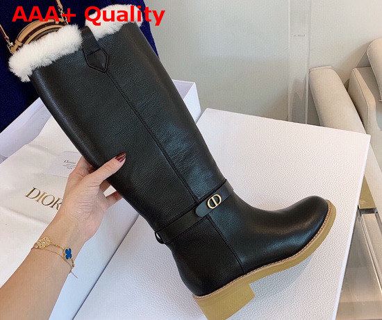 Dior D Furious Boot in Black Calfskin and Shearling Replica