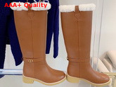 Dior D Furious Boot in Dark Tan Calfskin and Shearling Replica