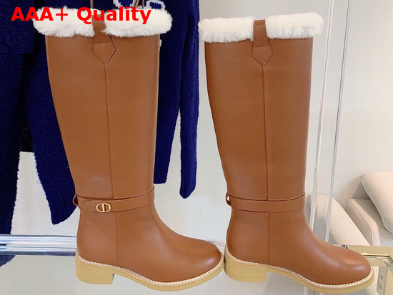 Dior D Furious Boot in Dark Tan Calfskin and Shearling Replica