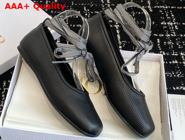 Dior D Journey Lace Up Ballet Flat in Black Perforated Supple Lambskin Replica