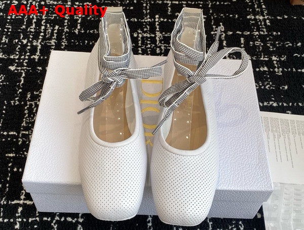 Dior D Journey Lace Up Ballet Flat in White Perforated Supple Lambskin Replica