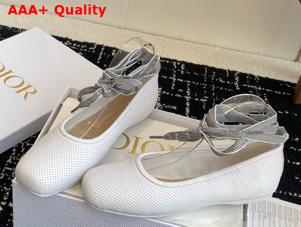 Dior D Journey Lace Up Ballet Flat in White Perforated Supple Lambskin Replica
