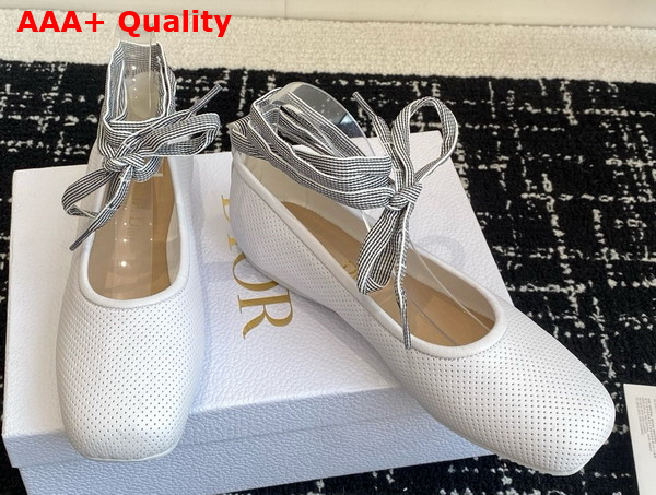 Dior D Journey Lace Up Ballet Flat in White Perforated Supple Lambskin Replica