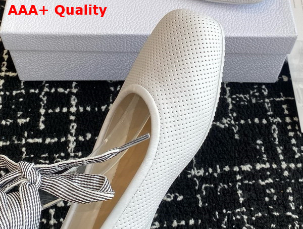 Dior D Journey Lace Up Ballet Flat in White Perforated Supple Lambskin Replica