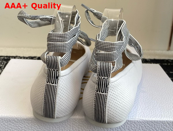 Dior D Journey Lace Up Ballet Flat in White Perforated Supple Lambskin Replica