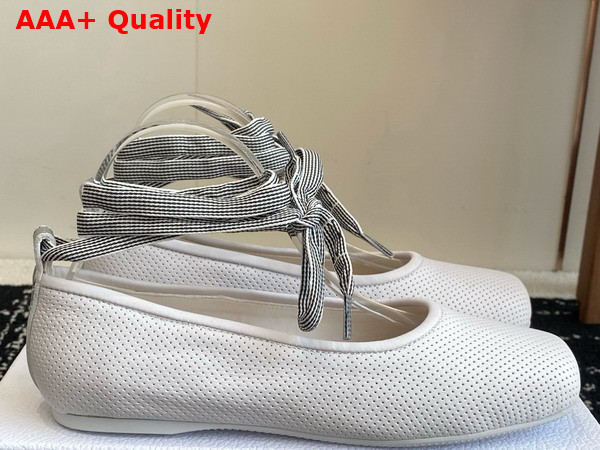 Dior D Journey Lace Up Ballet Flat in White Perforated Supple Lambskin Replica