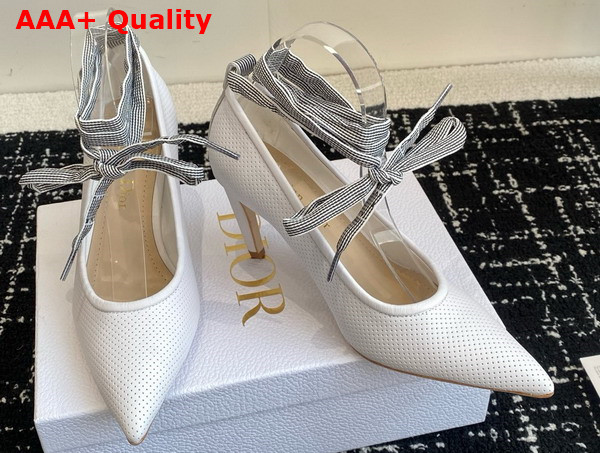 Dior D Journey Lace Up Pump in White Perforated Supple Lambskin Replica