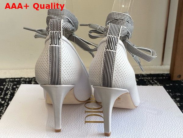 Dior D Journey Lace Up Pump in White Perforated Supple Lambskin Replica