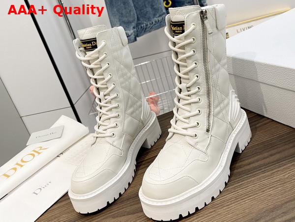 Dior D Leader Ankle Boot White Quilted Cannage Calfskin Replica