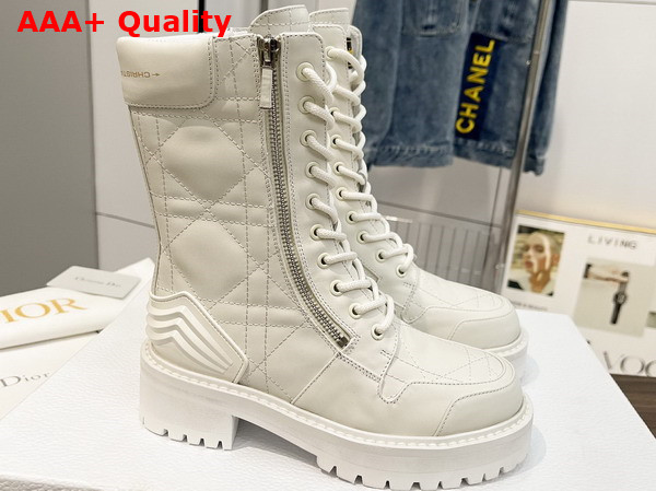 Dior D Leader Ankle Boot White Quilted Cannage Calfskin Replica