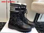 Dior D Major Ankle Boot Black Calfskin with Black and White Cannage Tweed Replica