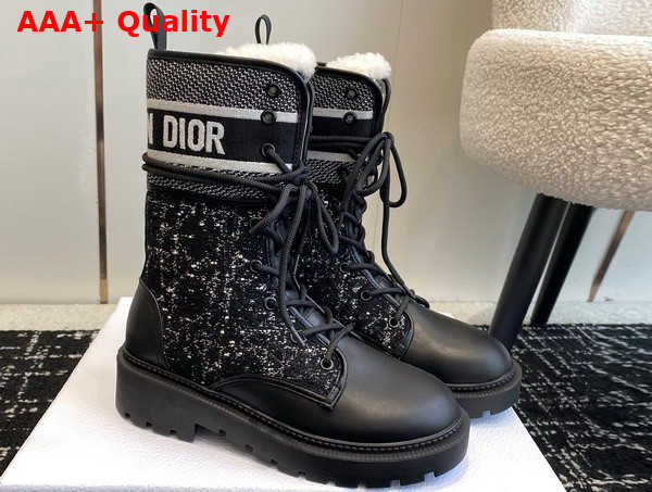 Dior D Major Ankle Boot Black Calfskin with Black and White Cannage Tweed Replica