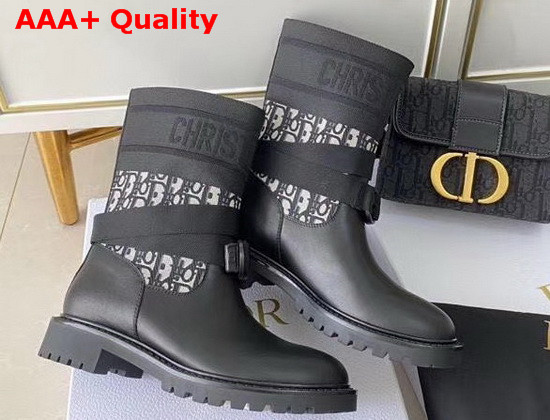 Dior D Major Ankle Boot Black Dior Oblique Jacquard Canvas and Calfskin Replica