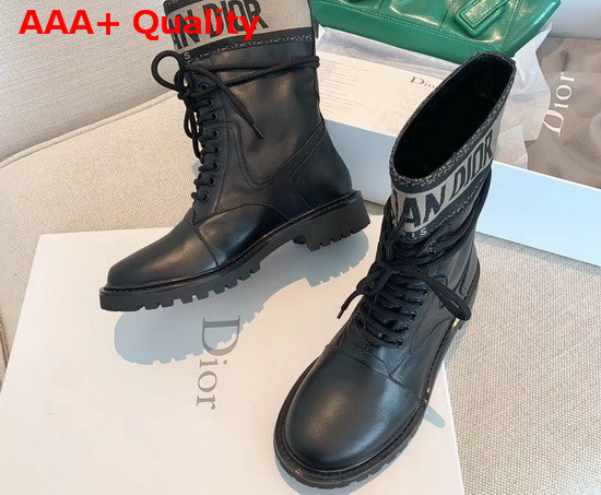 Dior D Major Ankle Boot Black and Taupe Calfskin and Technical Fabric Replica