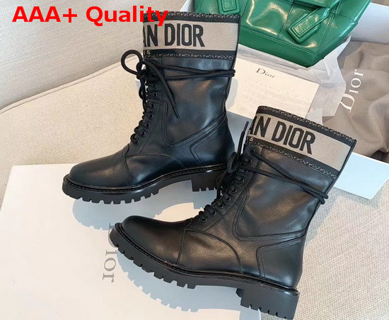 Dior D Major Ankle Boot Black and Taupe Calfskin and Technical Fabric Replica