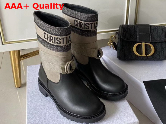 Dior D Major Ankle Boot Taupe and Black Technical Fabric and Calfskin Replica