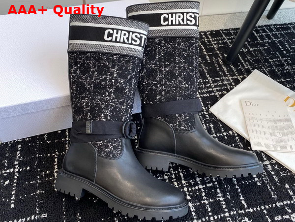 Dior D Major Boot Black Calfskin with Black and White Cannage Tweed Replica