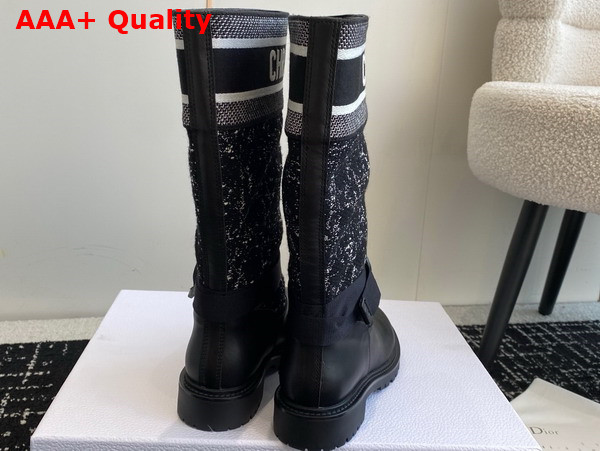Dior D Major Boot Black Calfskin with Black and White Cannage Tweed Replica