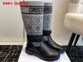 Dior D Major Boot Black Calfskin with Gray Embroidered Cannage Cotton Replica