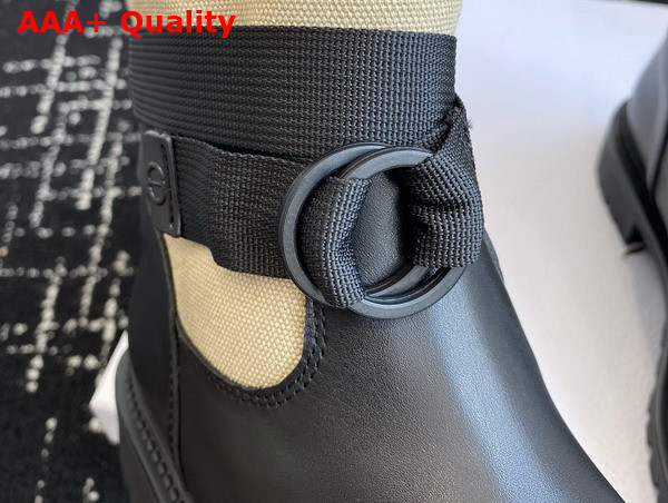 Dior D Major Boot Warm Taupe Technical Canvas with Black Miss Dior Graffiti Print and Black Calfskin Replica