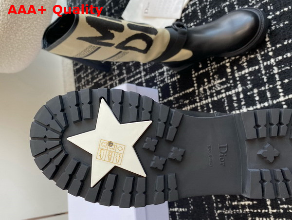 Dior D Major Boot Warm Taupe Technical Canvas with Black Miss Dior Graffiti Print and Black Calfskin Replica
