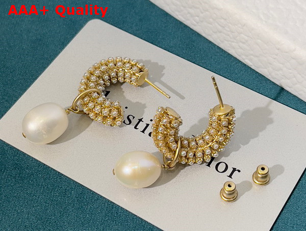 Dior D Renaissance Earrings Gold Finish Metal with White Freshwater Pearls and White Resin Pearls Replica