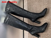 Dior D Shadow Heeled Boot Black Leather Effect Stretch Material with Macrocannage Motif Replica