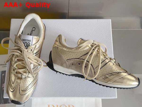 Dior D Sketch Sneaker Gold Tone Crinkled Lambskin and Laminated Calfskin Replica