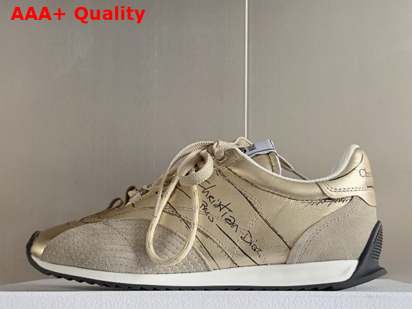 Dior D Sketch Sneaker Gold Tone Crinkled Lambskin and Laminated Calfskin Replica