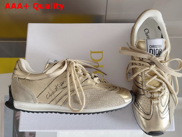 Dior D Sketch Sneaker Gold Tone Crinkled Lambskin and Laminated Calfskin Replica