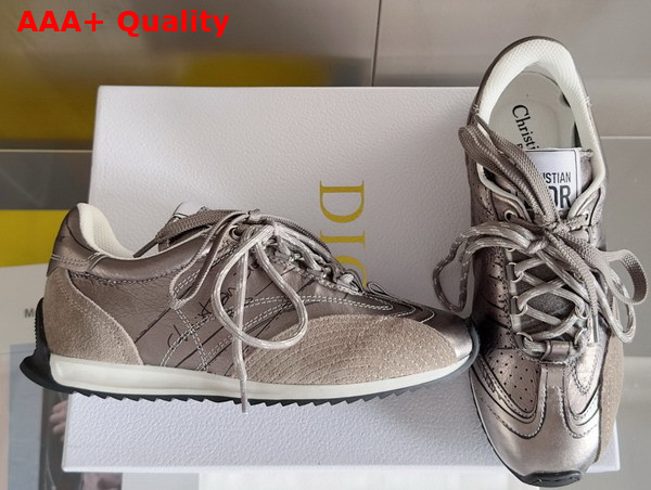 Dior D Sketch Sneaker Silver Tone Crinkled Lambskin and Laminated Calfskin Replica
