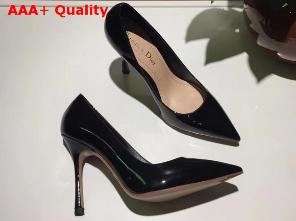 Dior D Stiletto High Heeled Shoe in Black Patent Calfskin Leather Replica