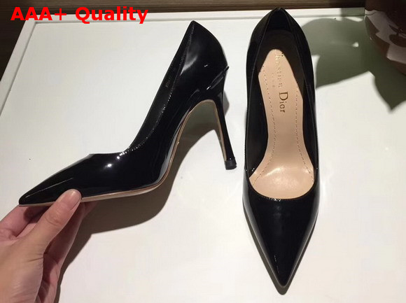 Dior D Stiletto High Heeled Shoe in Black Patent Calfskin Leather Replica