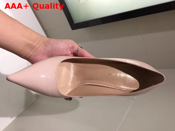 Dior D Stiletto High Heeled Shoe in Nude Patent Calfskin Leather Replica