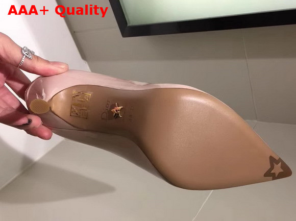 Dior D Stiletto High Heeled Shoe in Nude Patent Calfskin Leather Replica