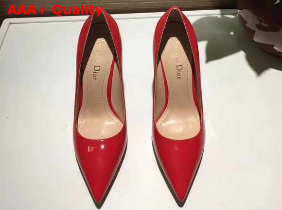 Dior D Stiletto High Heeled Shoe in Red Patent Calfskin Leather Replica