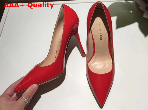 Dior D Stiletto High Heeled Shoe in Red Patent Calfskin Leather Replica