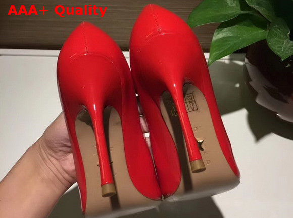 Dior D Stiletto High Heeled Shoe in Red Patent Calfskin Leather Replica